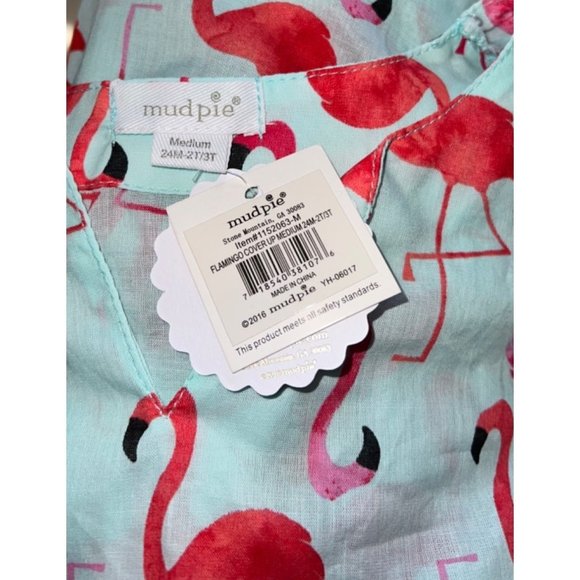 Mud pie flamingo coverup tunic 24m-2T/3T NWT pom pom - Picture 3 of 3